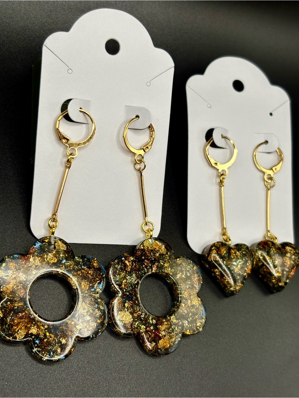 Flower and Heart Dangle Earring Set- Sea of Gold